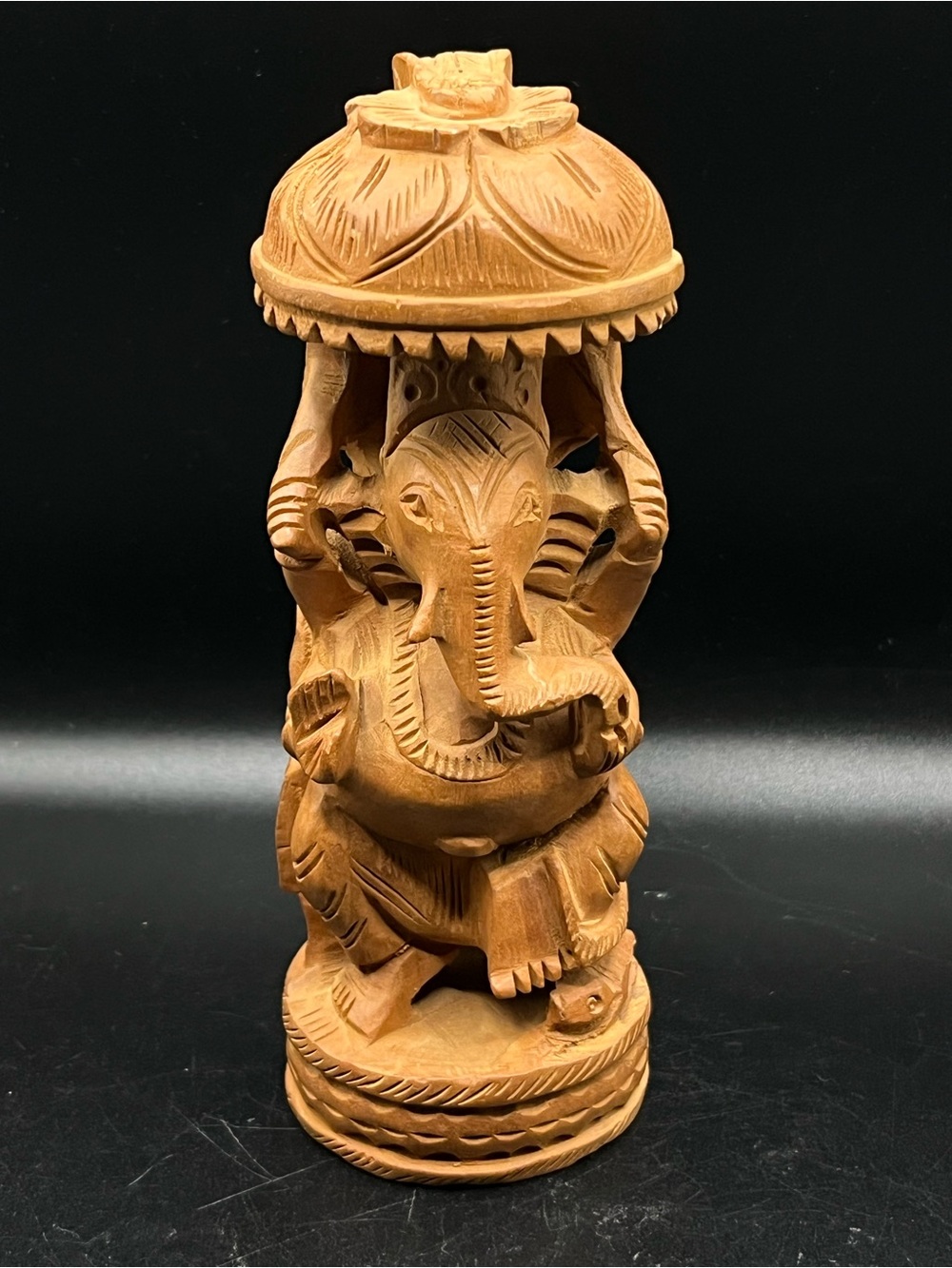 Hand-Carved Wooden Ganesha Statue - Natural Brown Home Art